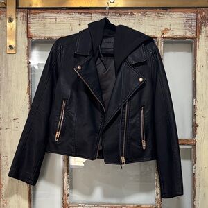 Blank NYC Black Leather Jacket with Gold Accents
